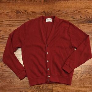 Vintage Ferranti acrylic Grandpa cardigan men's XL burgundy